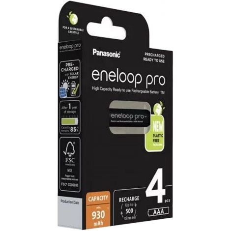 Panasonic Batterie Pile Ricaricabili 4 ministilo AAA Eneloop Pro 930mAh BK-4HCDE/4BE - PA026
