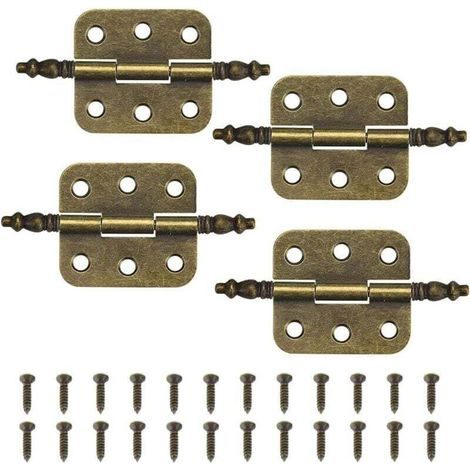 4 charnières anciennes 7035 mm, charnières de porte de placard vintage à 6 trous, charnières rétro pliantes décoratives en fer, charnières de porte (1/4)