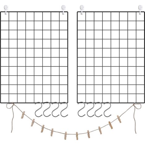 Grille murale photo en treillis métallique, décoration murale, kit de bricolage, grille murale multifonctionnelle, avec crochets en S, clips et ficelle de chanvre, lot de 2, noir LPP01H (1/5)