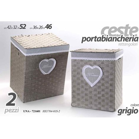 Set due ceste portabiancheria rettangolari colore grigio cm 42x32x52h e 36x26x46h (1/2)