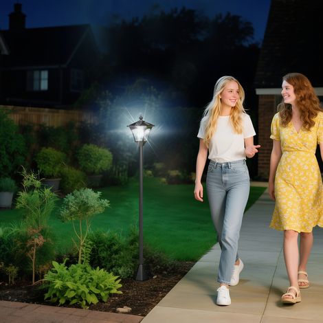 Noir 15x15x120 cm - Éclairage public solaire extérieur Lampe solaire de jardin extérieur avec arrêt automatique IP44 pour terrasse