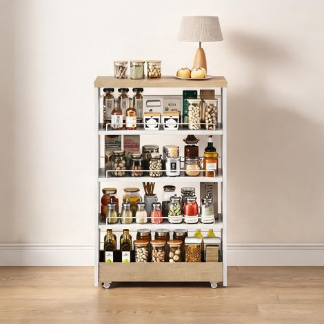 Meuble de rangement étroit sur roulettes 55 x 12 x 85 cm avec 4 (1/5)