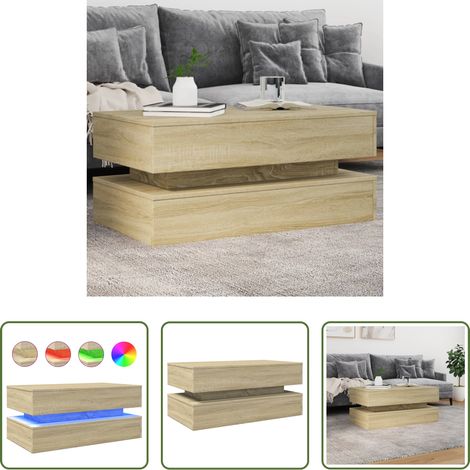 LED Beleuchtung - Couchtisch mit LED-Leuchten Sonoma-Eiche 90x50x40 cm (1/5)
