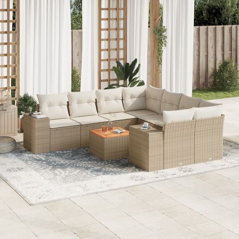 9-tlg. Garten-Sofagarnitur mit Kissen Beige Poly Rattan vidaXL (1/3)
