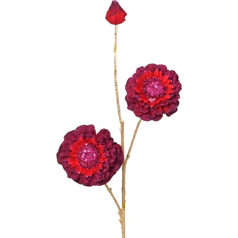 RAMO DECORATIVO NATALIZIO ZINNIA ROSSA GLITTER KAEMINGK 74 CM PER COMPOSIZIONI O