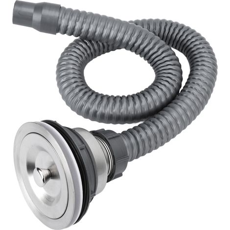 Crépine de vidange de baignoire en acier inoxydable, grande taille, avec attrape-cheveux et tube. (1/5)