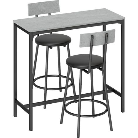 Table de bar avec tabourets de bar, table de comptoir avec 2 tabourets rembourrés avec repose-pieds pour salle à manger, petit espace, Gris (1/5)