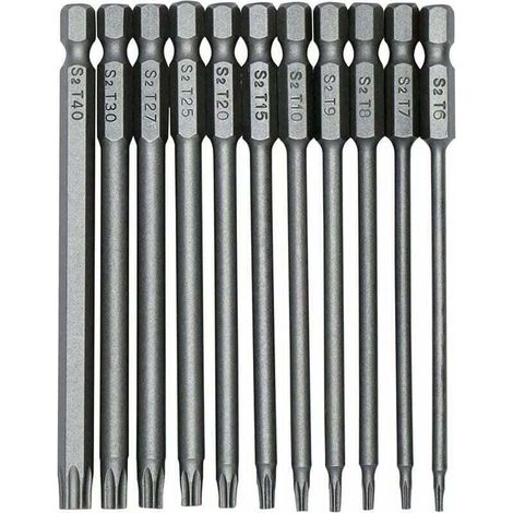 11 embouts de tournevis Torx S2 1/4 pouce 100 mm, foret hexagonal de précision, tournevis de sécurité magnétique, tournevis Torx à tête longue T6-T40.-Crezuo