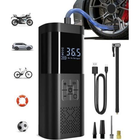 Compresseur d'air portable, gonfleur de pneus sans fil avec manomètre, gonflage rapide, arrêt automatique, pour voitures, vélos et motos, 150 PSI