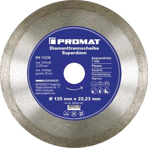 Disco da taglio diamantato D.125mm trapano 22,23mm piastrelle 7mm PROMAT