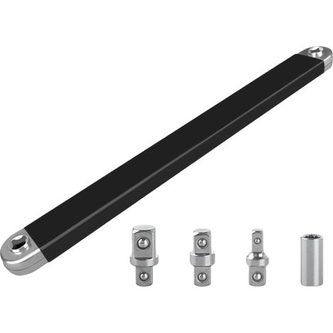 Clé à douille déportée, prête pour impact & adaptateurs carrés 1/2, 1/4, 3/8 pouce, clé cliquet jeu rallonges accès difficile et fixations inaccessibles, outil anglaise Black - (1/5)