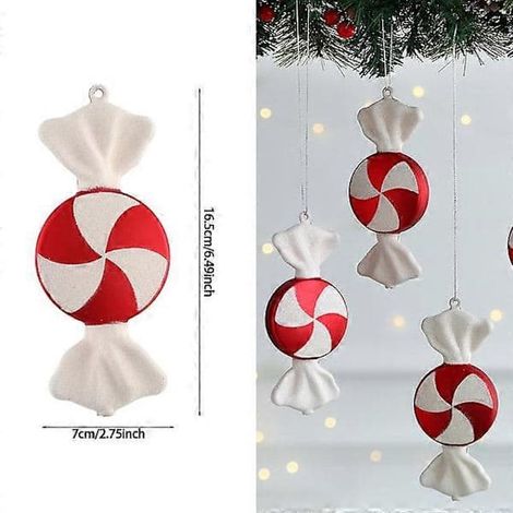 boule de Noël suspendue, rouge et blanche, en forme de canne à sucre, pour décorer votre sapin de Noël ou votre maison. Décoration idéale pour les fêtes et le Nouvel An. (1/5)