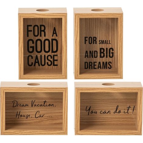 Salvadanaio Mdf Naturale/Nero Assortimento 4 Pezzi 18x13x8 cm Peraga Christmas