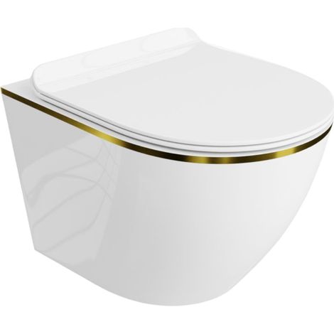 LAVITA Sofi Slim Gold Line WC suspendu L'abattant de WC à chute lente WC suspendu sans bord WC 365x490x395 cm blanc/dorée