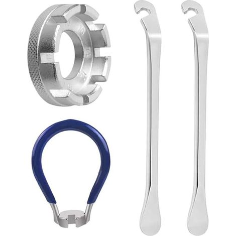 4 Pcs Outils pour vélo, clé à rayons en acier pour vélo, Tendeur universel de rayons pour centreurs de roues de vélo, clé à rayons pour démonte-pneu de vélo (1/5)