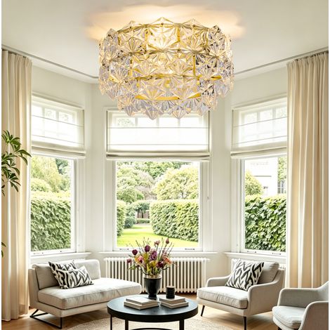 Deckenventilator mit Leuchte (52.0x52.0x30.0 cm), 6 Geschwindigkeitsstufen, App und Fernbedienung, Glas und Metall, Gold (1/5)