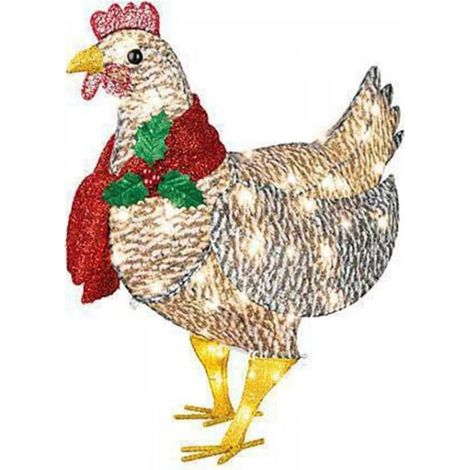 Autres décorations de Noël, Poule de Noël illuminée, Poule de Noël illuminée et écharpe, Décoration de pelouse animalière de Noël, Poule de Noël illuminée (1/5)