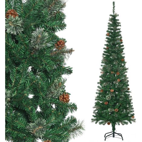Sapin de Noël artificiel vert 195 cm, 556 branches, 27 cônes de pin inclus, support pliable inclus