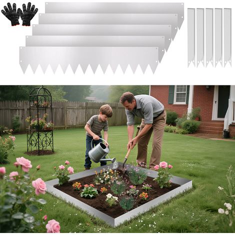 TolleTour Bordo prato con suggerimenti Bordatura del prato DIY Bordatura del prato in metallo zincato Bordatura del sentiero Argento 100x20cm 5m (1/5)