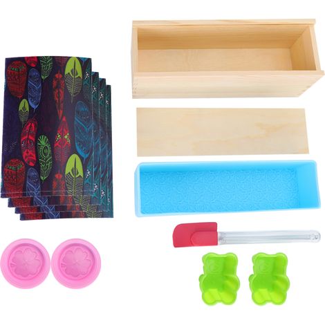 Moule à savon rectangulaire flexible en silicone, 1000 ml, moule à gâteau, outil de bricolage avec boîte en bois (1/5)
