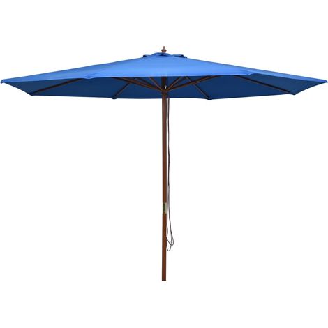 Parasol d'extérieur-Parasol de jardin avec mât en bois 350 cm Bleu 347859 (1/5)