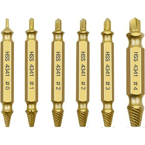 6pcs Kit d'extraction de vis endommagées, extracteur de vis dénudées, extracteur de titane de fil cassé, outils d'entretien de goujon, outil de retrait de vis, extracteur de boulon cassé et