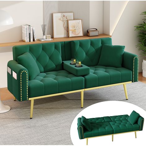 Divano letto reclinabile 2 posti velluto verde OKMYHOME (1/5)