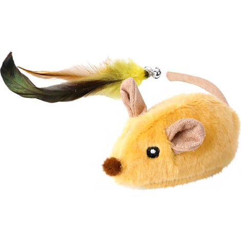 Automatische Katzenmaus mit Sensor und realistischem Geräusch, interaktives Katzenspielzeug mit langem Schwanz und leuchtend gelber Farbe, ideal zur Ablenkung von Katzen und Hunden.