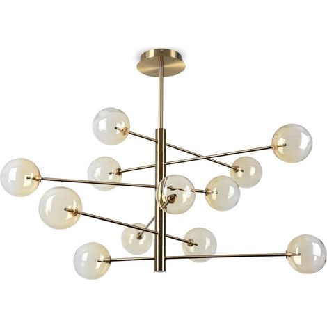 Ideal Lux EQUINOXE Plafonnier suspendu à 12 bras multiples avec abat-jour ambre