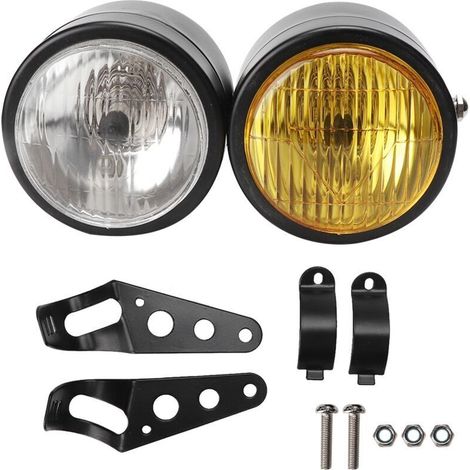 Universal Motorrad 8,5 Zoll Iron Front Doppel Twin Rundscheinwerfer, Schwarz Dual Sport Motorradscheinwerfer geeignet für alle Motorräder (schwarz und weiß + gelb). (1/4)