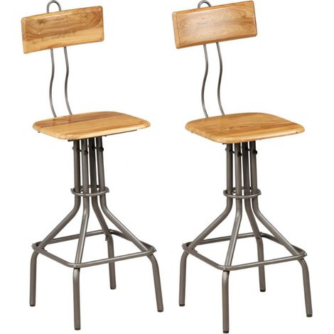 Chaise de bar teck recyclé et pieds métal gris Vinka - Lot de 2 (1/5)