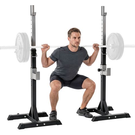 Ensemble de 2 supports pour haltères en acier, 2 crochets à hauteur réglable, capacité de charge 150 kg, 55 x 57 x 105-170 cm, noir (1/5)