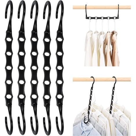 Cintres gain de place, crochets de suspension intelligents haut de gamme, cintres robustes en cascade avec 5 trous pour vêtements lourds, lot de 5 (1/5)
