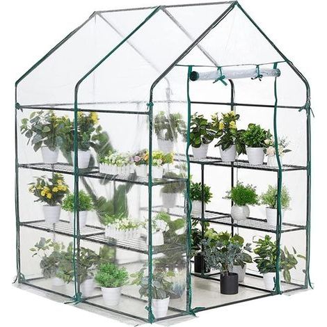 1 Bâche serre 143x143x195cm,PE imperméable,porte zippée,isolation thermique,jardinage extérieur (1/5)