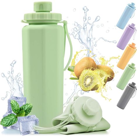 Borraccia pieghevole in silicone da 600 ml - impermeabile e portatile - borraccia da corsa - campeggio - sport all'aria aperta - viaggi - borraccia pieghevole - 600 ml (1/2)