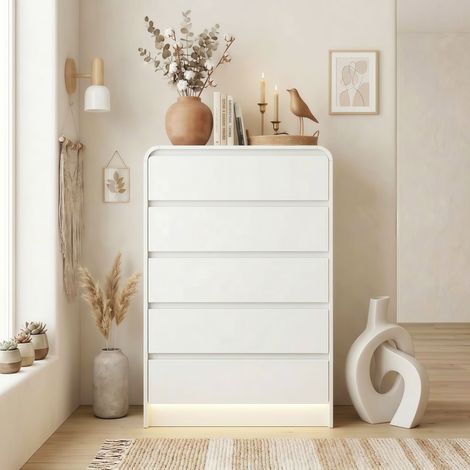 Kommode mit 6 Schubladen in Hochglanzweiß und mehrfarbigem LED-Licht - Hochkommode 73x40x110 cm - Modernes und vielseitiges Sideboard