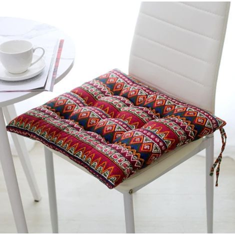 (Rouge)Lot de 2 coussins de chaise de salle à manger, de jardin, de cuisine avec attaches (1/5)