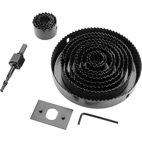 SKU00166 Kit de 15 scies cloches noires PR12-02 pour le travail du bois, emballage en boîte plastique, scie cloche pour plaques de plâtre, kit de perçage pour plafonds (1/5)