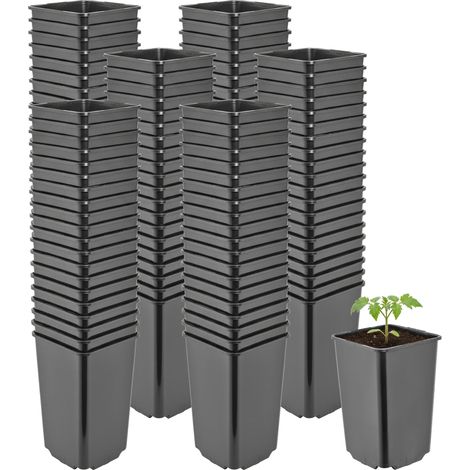 Garronda Pflanztopf Kunststoff hoch 9 x 9 x 14 cm (0,8L) 100er Set eckig mit Drainagelöchern Blumentopf PP Pflanzgefäß für Garten Gewächshaus Balkon Anzucht Innen Außenbereich Schwarz GD-0201