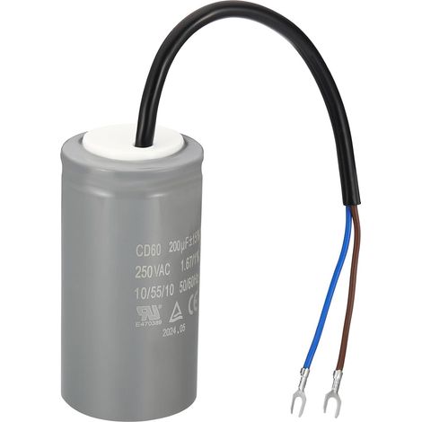 Condensateur De Démarrage CD60, 200uF 110-250V 2 Fils 50/60Hz Pour Moteur De Compresseur D'Air Démarrage Fonctionnement, Gris 100x50mm (1/5)