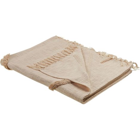 Couvre-Lit en Coton Beige à Motif Géométrique de Style Rustique Boho Très Doux Jaunpur
