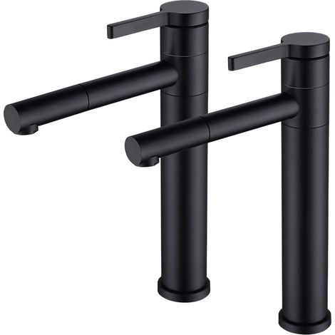 Ubeegol – Lot de 2 robinets lavabo noir mat – Mitigeur haut avec bec pivotant 360° – Acier inox – Installation mono-trou – Débit 8.7 L/min (1/5)