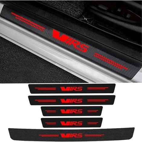 (5 pièces) Autocollants de protection de seuil de porte,de coffre arrière et de pare-chocs en fibre de carbone pour Skoda VRS RS,logo anti-rayures (1/3)