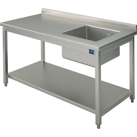 Plonge Inox avec Bac et Dosseret 1 Étagère - Profondeur 600 mm - Virtus
