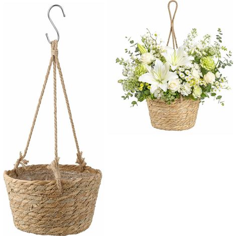 Panier Suspendu de Plantes, Pot De Fleurs Tissé Panier, Panier Jardinière Suspendue Pot pour Plantes, Panier De Jardinière Suspendu, Convient aux Plantes, Intérieure ou Extérieure (Brown) (1/5)