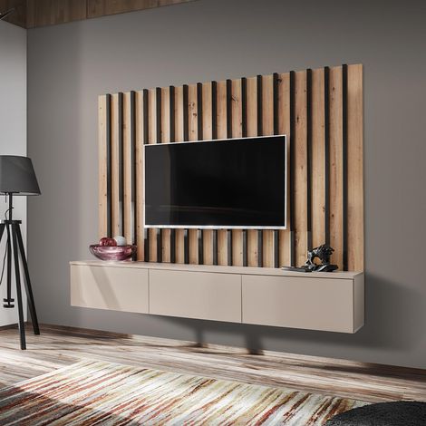 Ensemble Meuble TV à Lattes "Verti" 180cm Beige (1/2)