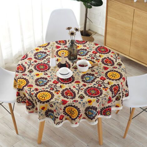 Cotton Tablecloths Rectangular Tablecloth Sun Flower Table Cloth Lace Table Cover Versatile Indoor and Outdoor (100cm Diameter, Sun Flower) (1/4)