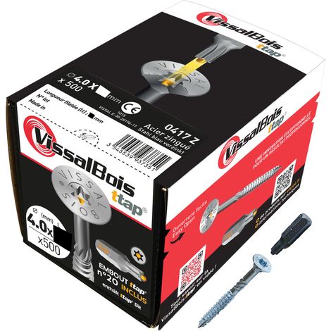Boite de 500 vis agglo Torx20 zinguées à filetage partiel torx/ttap ailette 35/40/45/50mm - diam 4 mm