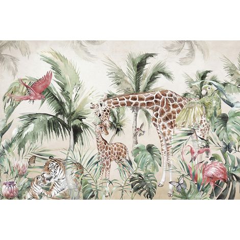 Papier peint panoramique Enfants - Animaux de la Jungle - 195 cm x 129 cm (1/2)