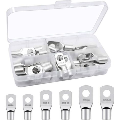 30 Pièces Cosses de Câble,Cosses Electriques,Cosse a Sertir,Cosses à Sertir de Batterie 16mm² 25mm² 35mm² -M8 M10 Ronde à (1/4)